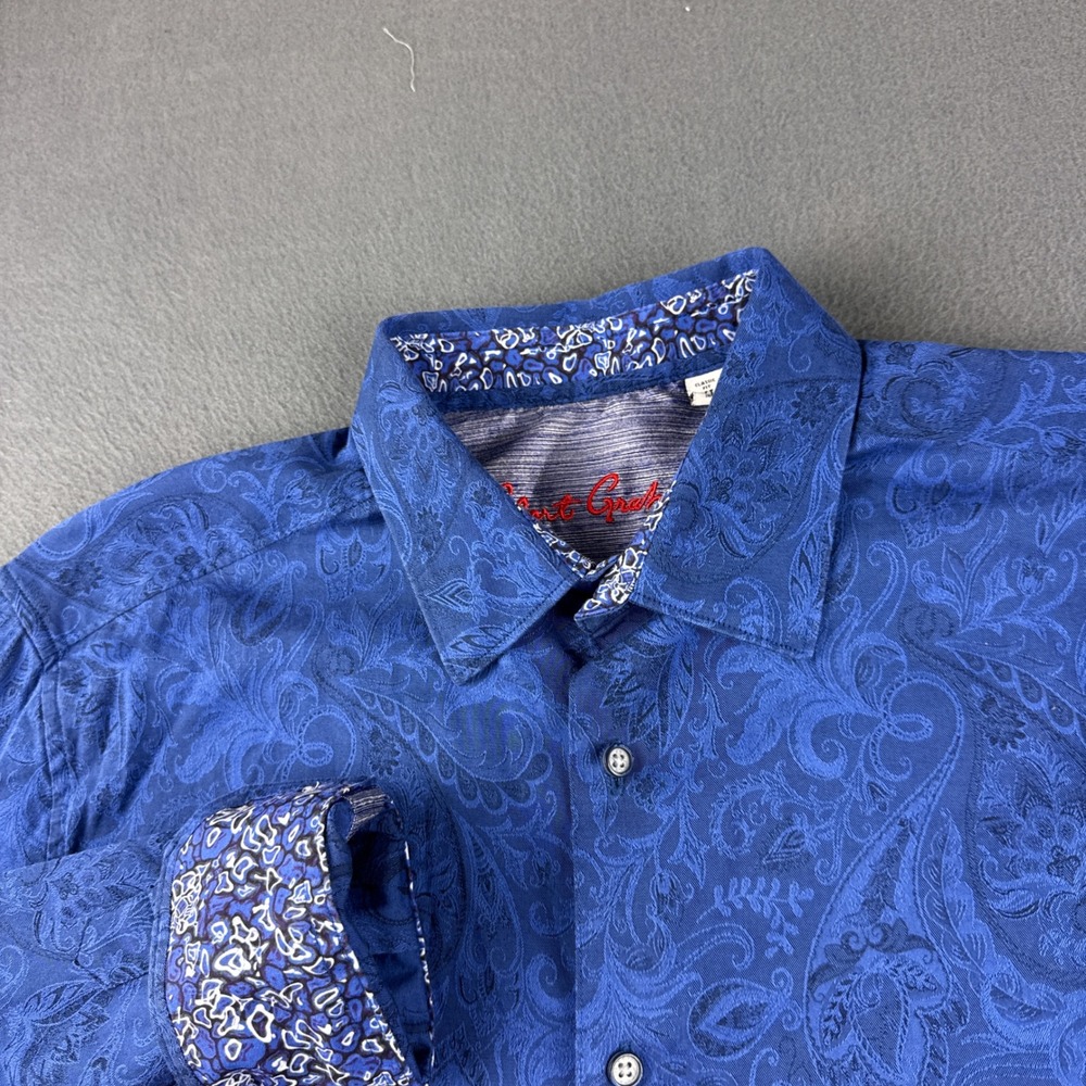 Robert Graham Paisley Shirt Men's XL Blue Flip Cuff Jacquard Classic Fit Dress